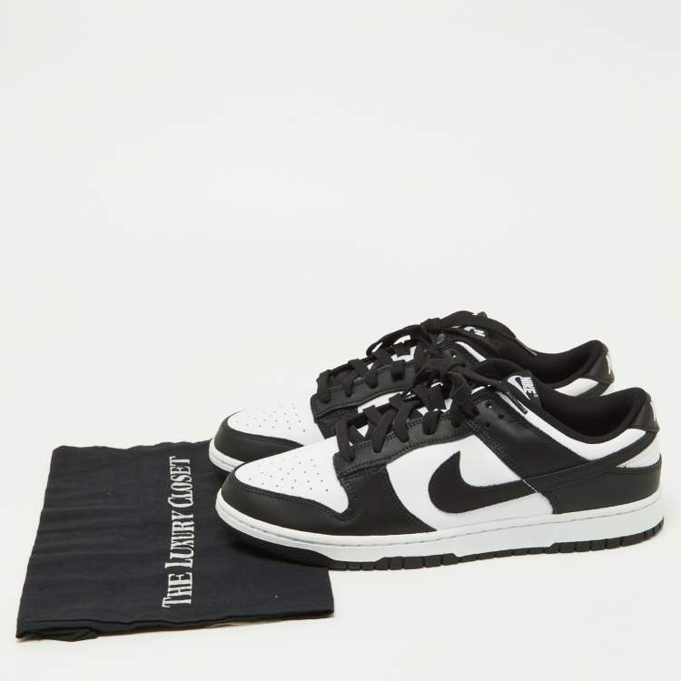 Pre Owned Nike Black/White Leather Dunk Low Top Sneakers Size 46