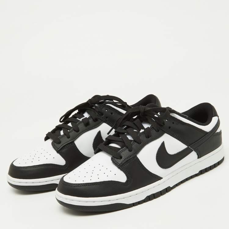 Pre Owned Nike Black/White Leather Dunk Low Top Sneakers Size 46
