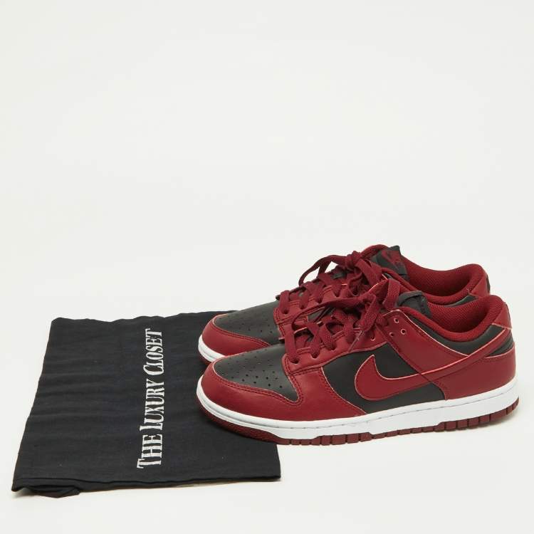 Pre Owned Nike Red/Black Leather Dunk Low Top "Team Red" Sneakers Size 40
