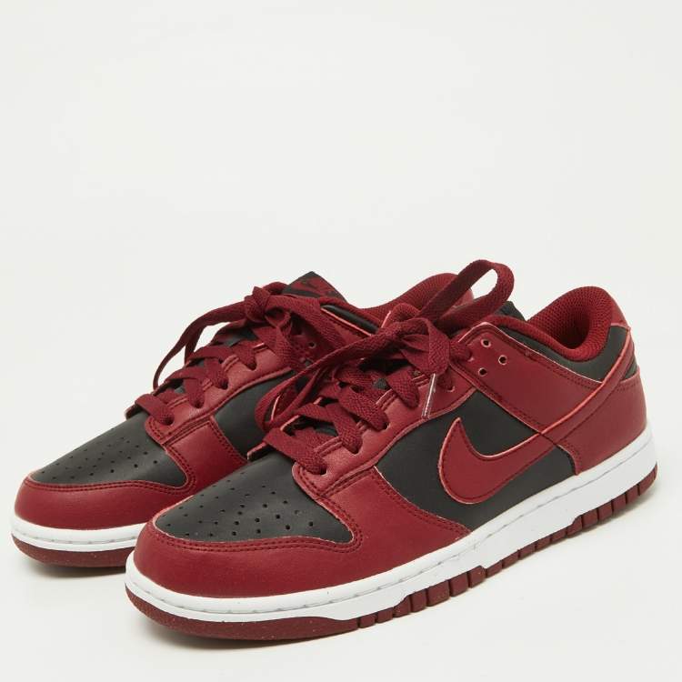 Pre Owned Nike Red/Black Leather Dunk Low Top "Team Red" Sneakers Size 40