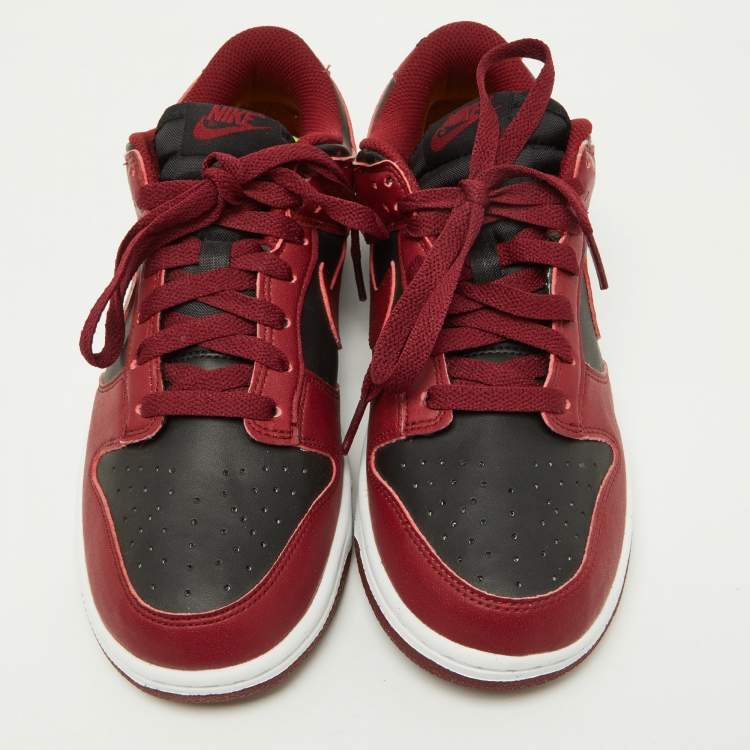 Pre Owned Nike Red/Black Leather Dunk Low Top "Team Red" Sneakers Size 40