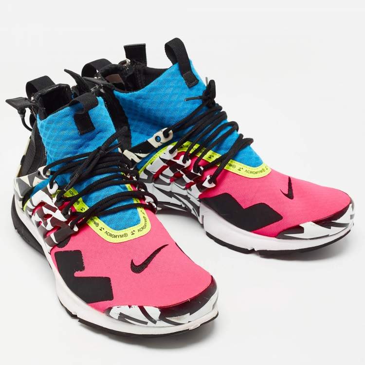 Pre Owned Nike Acronym x Air Presto Multicolor Fabric and Leather Mid Racer Sneakers Size 45