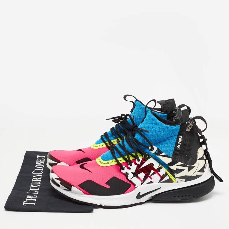Pre Owned Nike Acronym x Air Presto Multicolor Fabric and Leather Mid Racer Sneakers Size 45