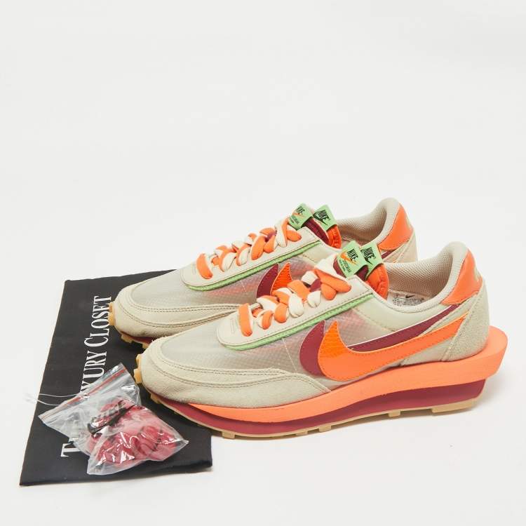 Pre Owned Nike x Sacai Multicolor Suede and Mesh LD Waffle CLOT Kiss of Death Orange Blaze Sneakers Size 42.5