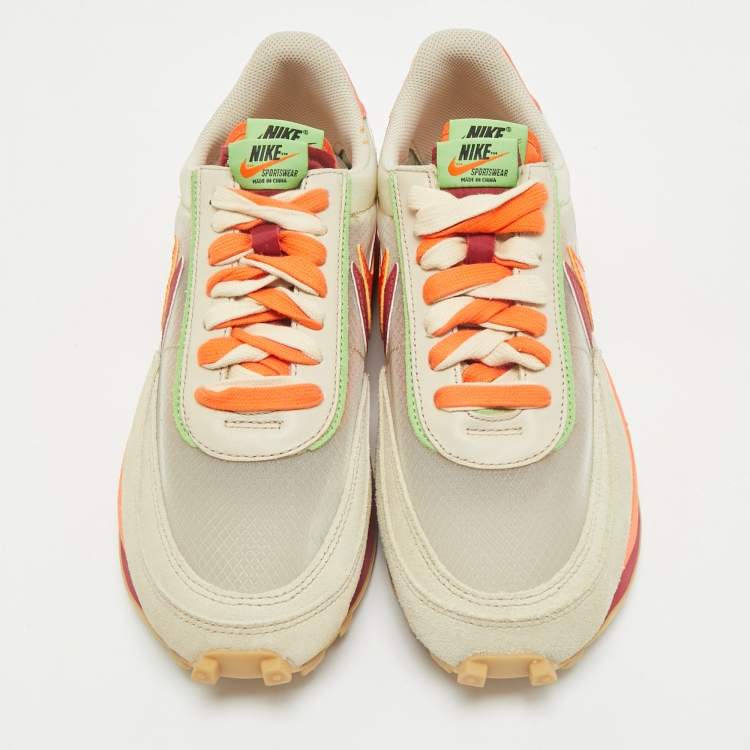Pre Owned Nike x Sacai Multicolor Suede and Mesh LD Waffle CLOT Kiss of Death Orange Blaze Sneakers Size 42.5