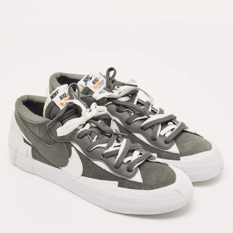 Pre Owned Nike x Sacai Blazer Iron Grey Size 45 Grey/White Suede and Leather Low Top Sneakers