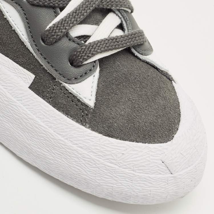 Pre Owned Nike x Sacai Blazer Iron Grey Size 45 Grey/White Suede and Leather Low Top Sneakers