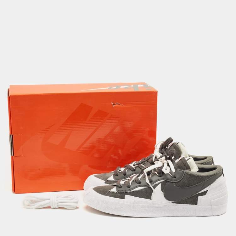 Pre Owned Nike x Sacai Blazer Iron Grey Size 45 Grey/White Suede and Leather Low Top Sneakers