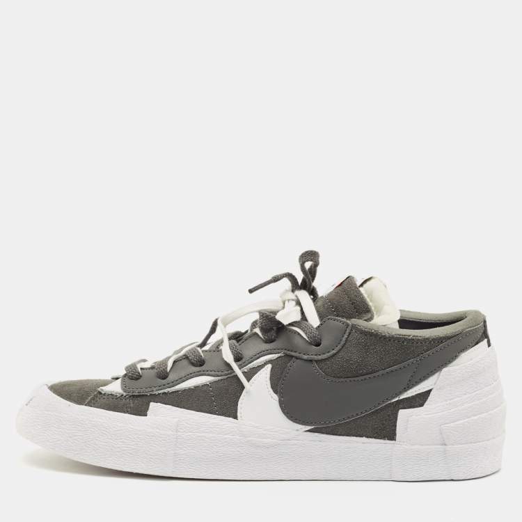Pre Owned Nike x Sacai Blazer Iron Grey Size 45 Grey/White Suede and Leather Low Top Sneakers
