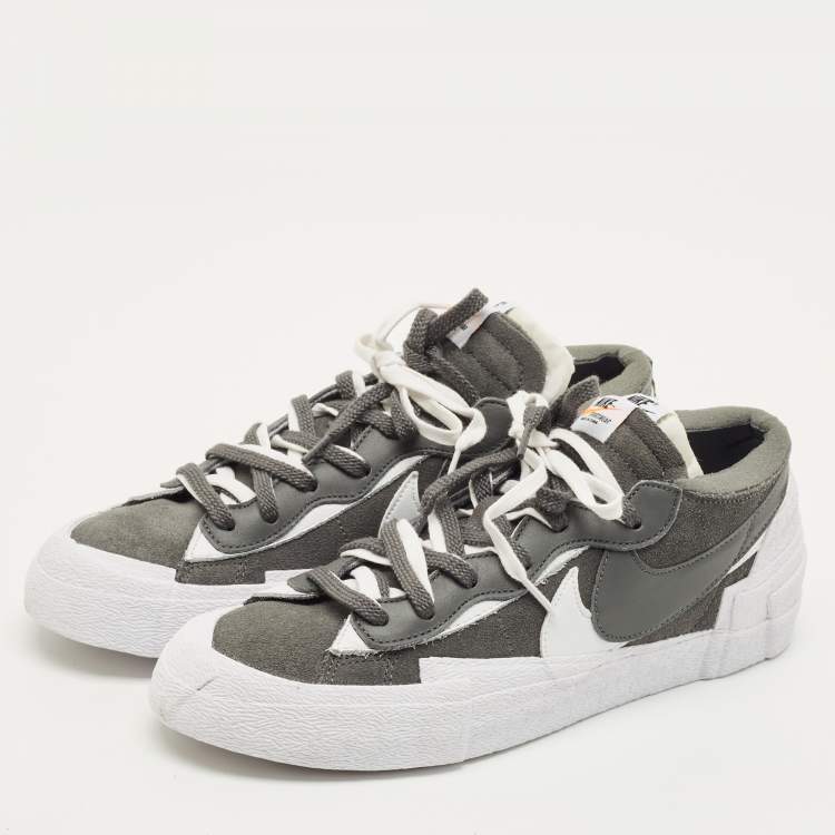 Pre Owned Nike x Sacai Blazer Iron Grey Size 45 Grey/White Suede and Leather Low Top Sneakers