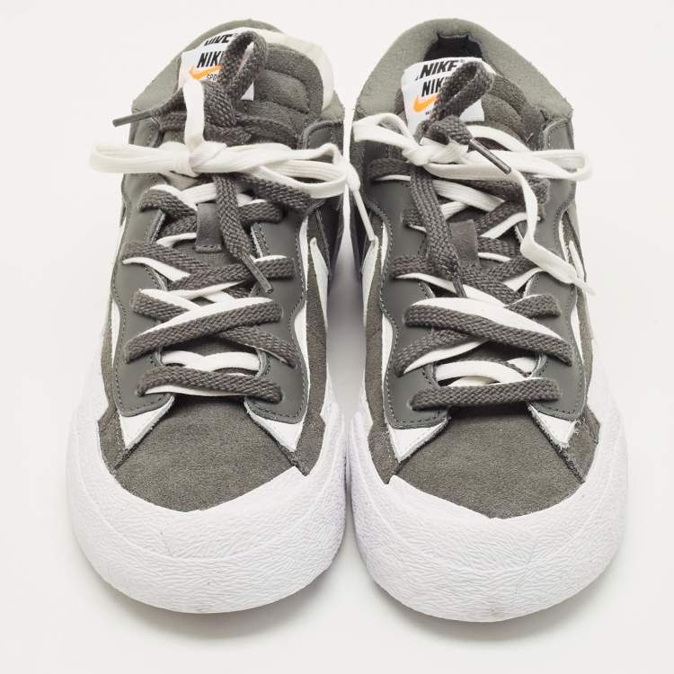 Pre Owned Nike x Sacai Blazer Iron Grey Size 45 Grey/White Suede and Leather Low Top Sneakers