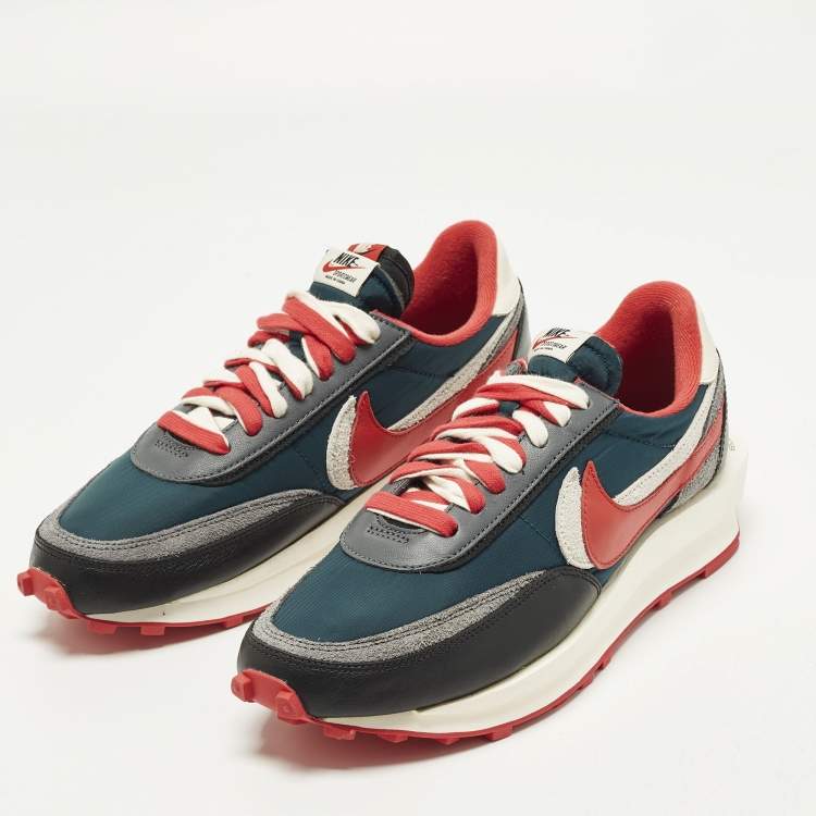 Pre Owned Nike x Sacai x Undercover LD Waffle Midnight Spruce University Red Size 45 Multicolor Leather and Nylon Low Top Sneakers