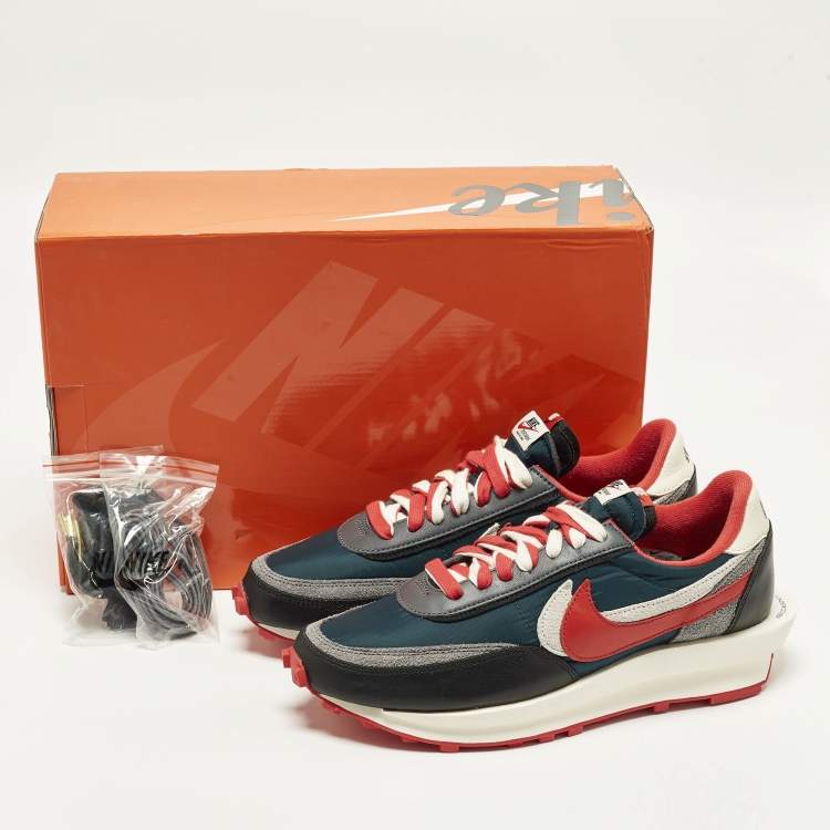 Pre Owned Nike x Sacai x Undercover LD Waffle Midnight Spruce University Red Size 45 Multicolor Leather and Nylon Low Top Sneakers