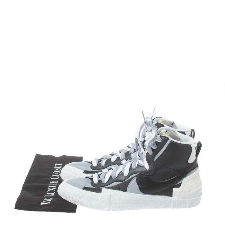 Pre Owned Nike x Sacai Black/Grey Leather High Top Sneakers Size 42.5