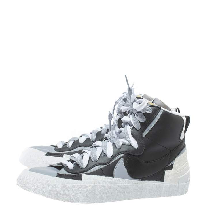 Pre Owned Nike x Sacai Black/Grey Leather High Top Sneakers Size 42.5