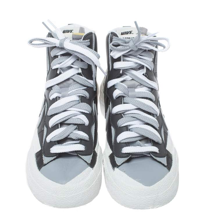 Pre Owned Nike x Sacai Black/Grey Leather High Top Sneakers Size 42.5