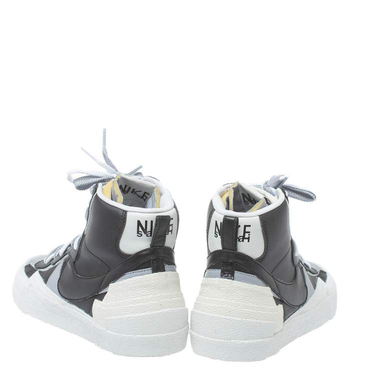 Pre Owned Nike x Sacai Black/Grey Leather High Top Sneakers Size 42.5