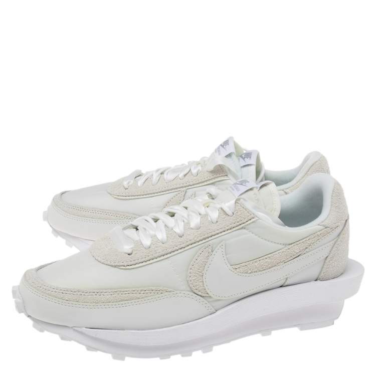 Pre Owned Nike x Sacai White Suede and Nylon LD Waffle Sneakers Size 42.5