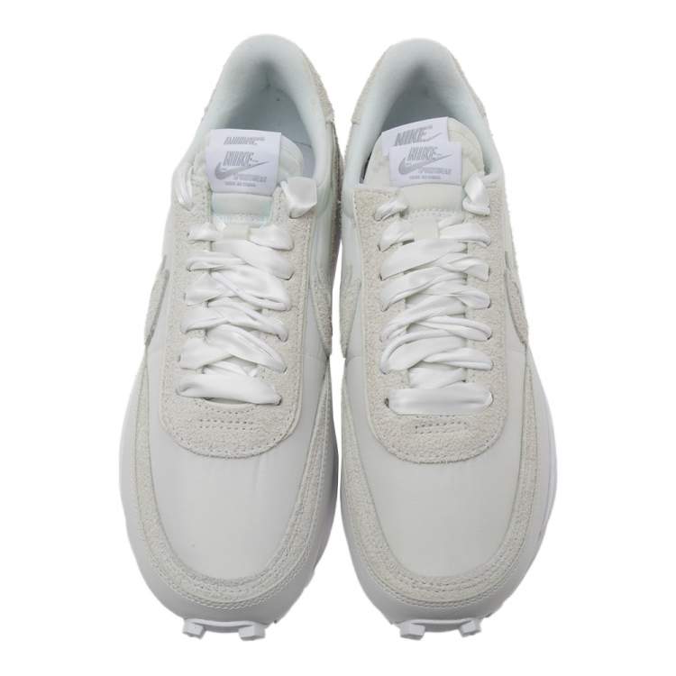 Pre Owned Nike x Sacai White Suede and Nylon LD Waffle Sneakers Size 42.5