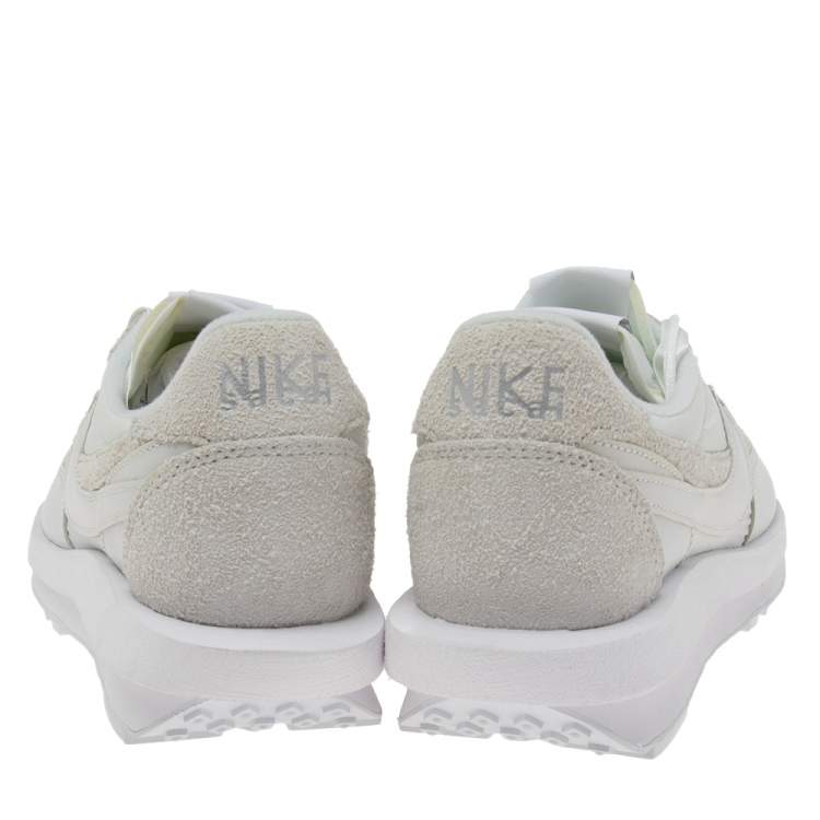 Pre Owned Nike x Sacai White Suede and Nylon LD Waffle Sneakers Size 42.5