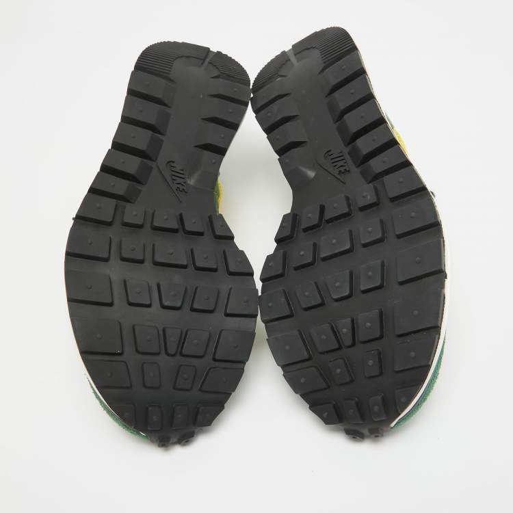 Pre Owned Nike x Sacai Green/Yellow Mesh and Suede Vaporwaffle Sneakers Size 43