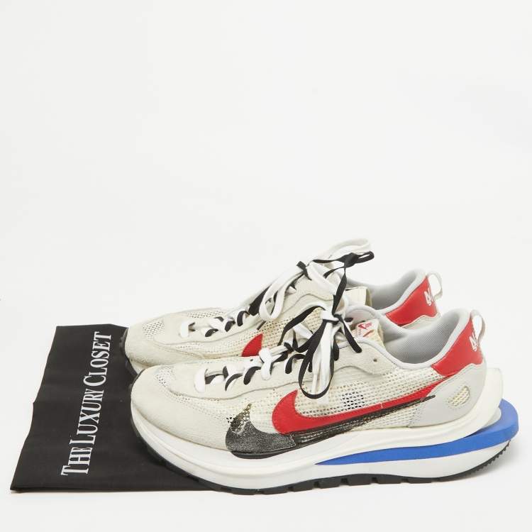 Pre Owned Nike x Sacai Multicolor Leather and Fabric Vaporwaffle Sesame Blue Void Sneakers Size 46