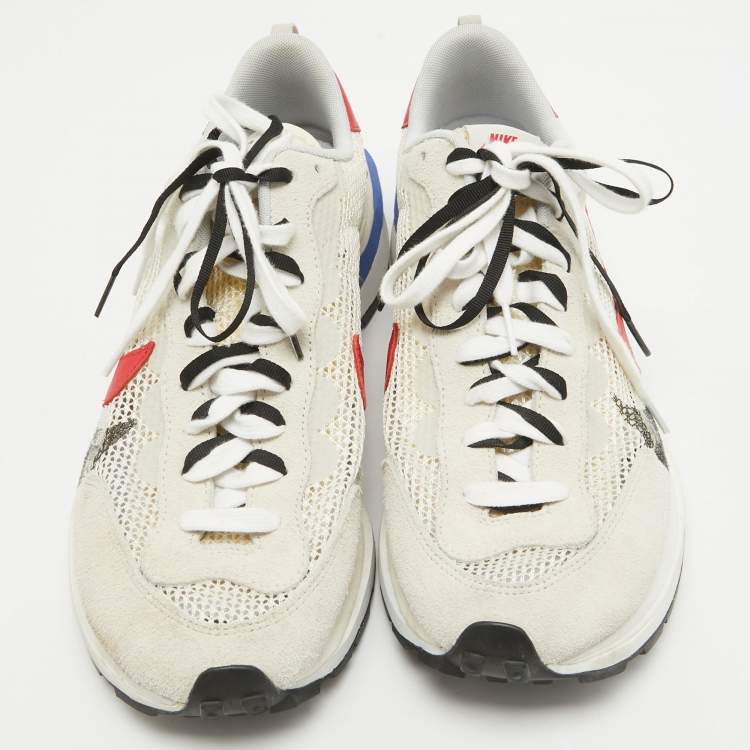 Pre Owned Nike x Sacai Multicolor Leather and Fabric Vaporwaffle Sesame Blue Void Sneakers Size 46