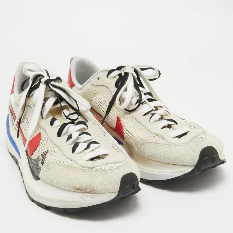 Pre Owned Nike x Sacai Multicolor Leather and Fabric Vaporwaffle Sesame Blue Void Sneakers Size 46