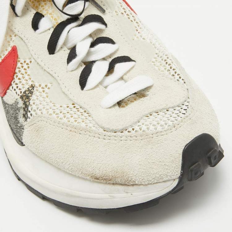 Pre Owned Nike x Sacai Multicolor Leather and Fabric Vaporwaffle Sesame Blue Void Sneakers Size 46