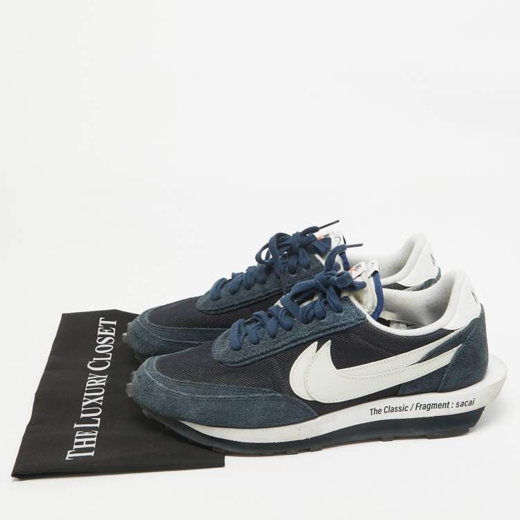 Pre Owned Nike x Sacai Navy Blue Mesh and Suede LD Waffle SF Blue Void Sneakers Size 46