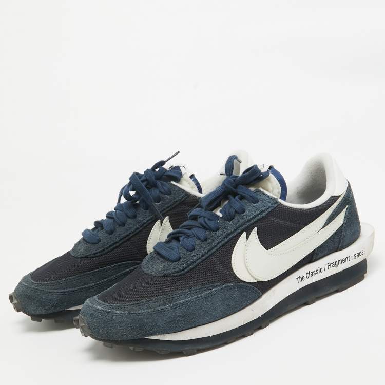 Pre Owned Nike x Sacai Navy Blue Mesh and Suede LD Waffle SF Blue Void Sneakers Size 46