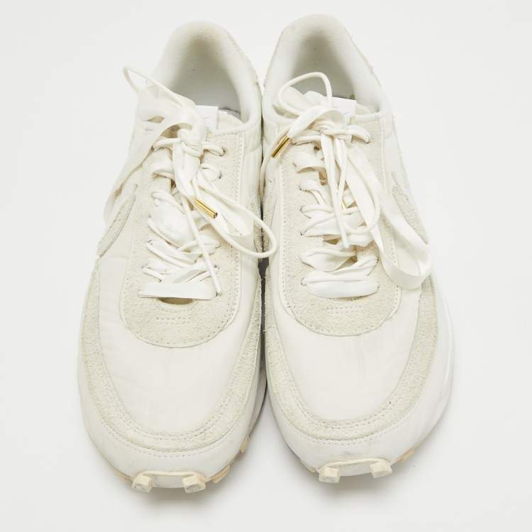 Pre Owned Nike x Sacai White/Grey Suede and Nylon LD Waffle Sneakers Size 46