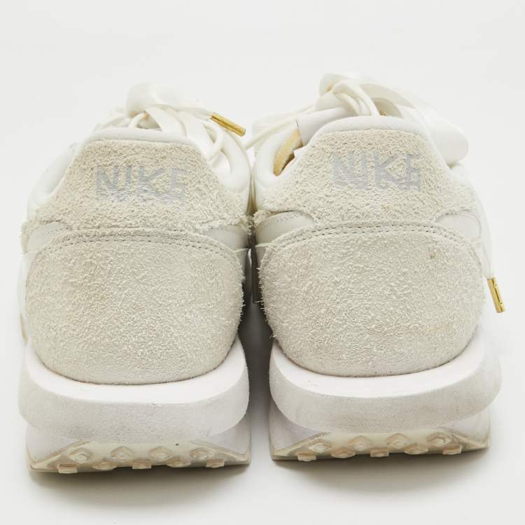 Pre Owned Nike x Sacai White/Grey Suede and Nylon LD Waffle Sneakers Size 46