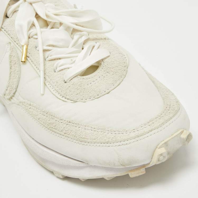 Pre Owned Nike x Sacai White/Grey Suede and Nylon LD Waffle Sneakers Size 46