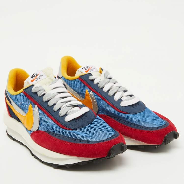 Pre Owned Nike x Sacai Multicolor Mesh and Leather LDWaffle Varsity Blue Sneakers Size 44.5