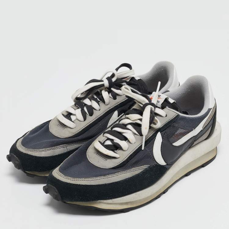 Pre Owned Nike x Sacai Multicolor Leather and Mesh Vaporwaffle Lace Up Sneakers Size 46
