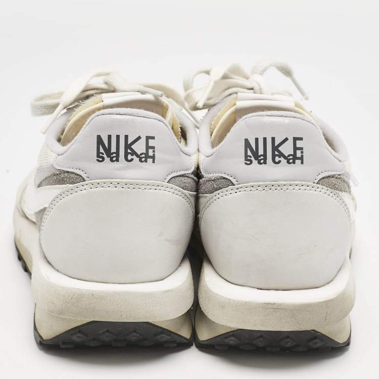Pre Owned Nike x Sacai Grey/White  Mesh And Suede Vaporwaffle Low Top Sneakers Size 46