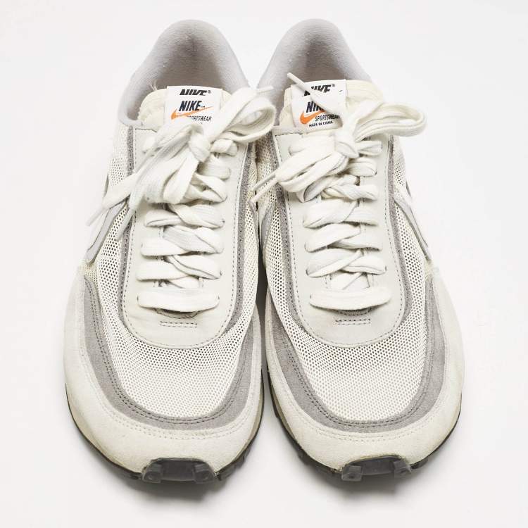 Pre Owned Nike x Sacai Grey/White  Mesh And Suede Vaporwaffle Low Top Sneakers Size 46