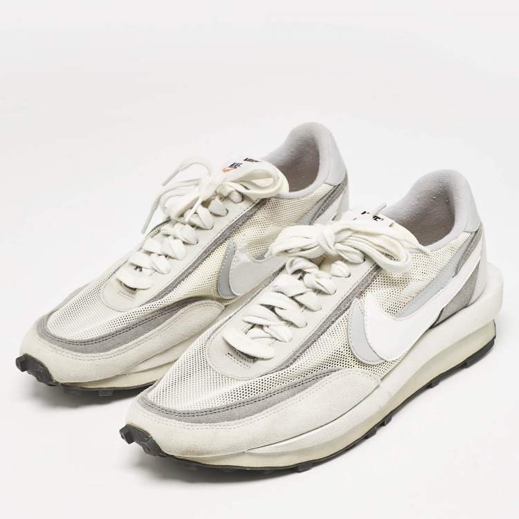 Pre Owned Nike x Sacai Grey/White  Mesh And Suede Vaporwaffle Low Top Sneakers Size 46