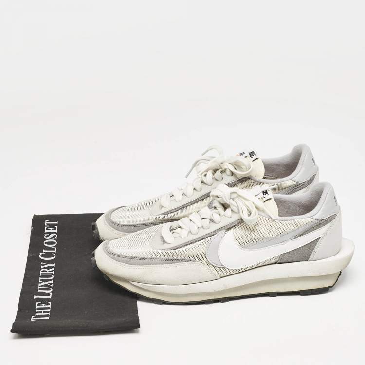 Pre Owned Nike x Sacai Grey/White  Mesh And Suede Vaporwaffle Low Top Sneakers Size 46