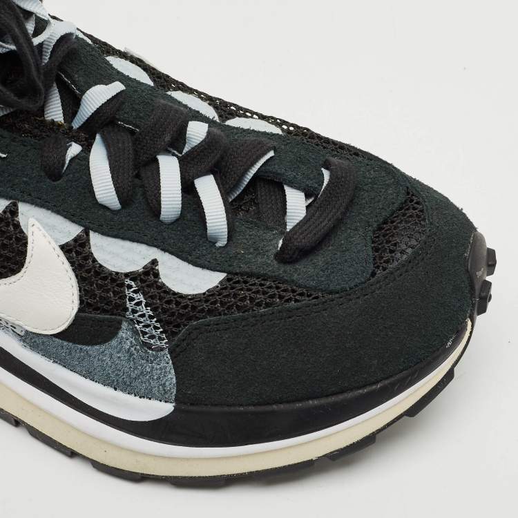 Pre Owned Nike x Sacai Black/White Mesh and Suede Vaporwaffle Sneakers Size 43