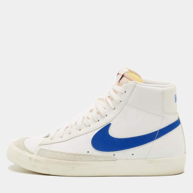 Pre Owned Nike x Sacai Blazer Mid Size 45 White Leather and Suede 77 Vintage Racer High Top Sneakers