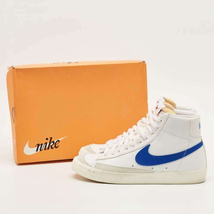Pre Owned Nike x Sacai Blazer Mid Size 45 White Leather and Suede 77 Vintage Racer High Top Sneakers