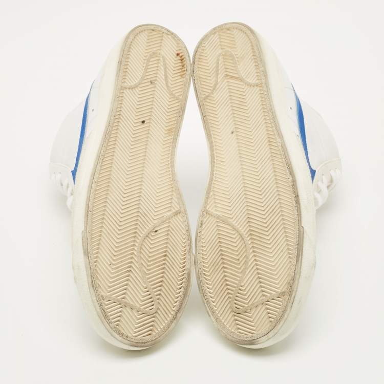 Pre Owned Nike x Sacai Blazer Mid Size 45 White Leather and Suede 77 Vintage Racer High Top Sneakers