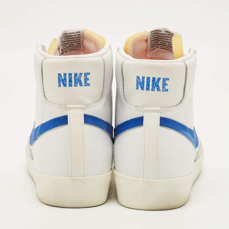 Pre Owned Nike x Sacai Blazer Mid Size 45 White Leather and Suede 77 Vintage Racer High Top Sneakers