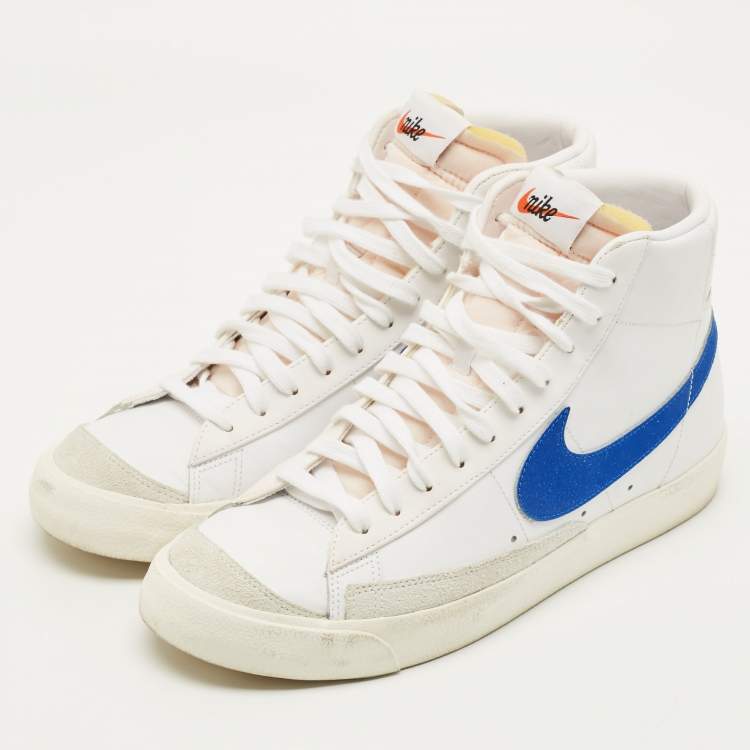 Pre Owned Nike x Sacai Blazer Mid Size 45 White Leather and Suede 77 Vintage Racer High Top Sneakers