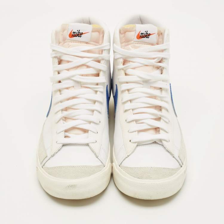 Pre Owned Nike x Sacai Blazer Mid Size 45 White Leather and Suede 77 Vintage Racer High Top Sneakers