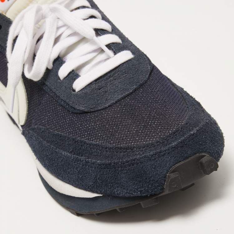 Pre Owned Nike x Sacai Navy Blue/White  Mesh And Suede Vaporwaffle Low Top Sneakers Size 46