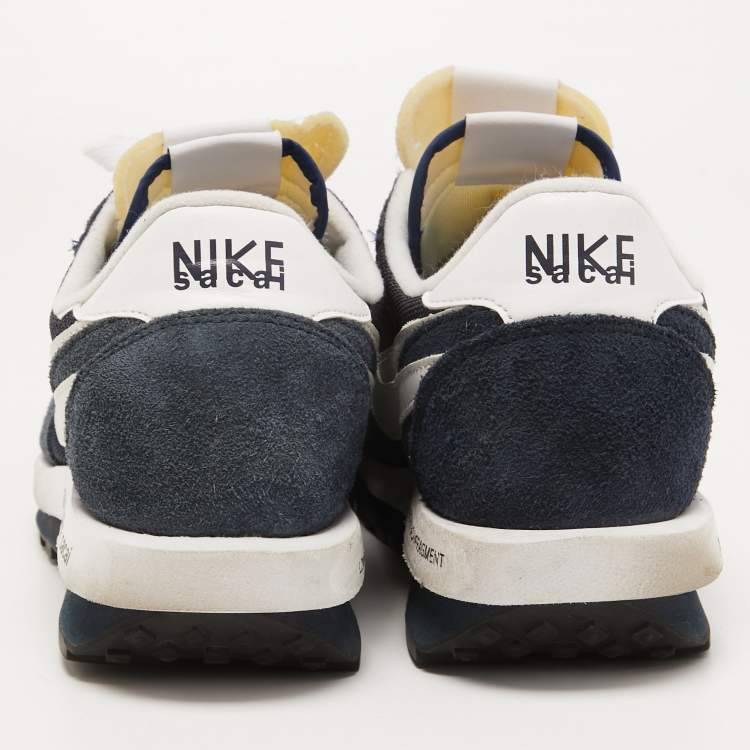 Pre Owned Nike x Sacai Navy Blue/White  Mesh And Suede Vaporwaffle Low Top Sneakers Size 46