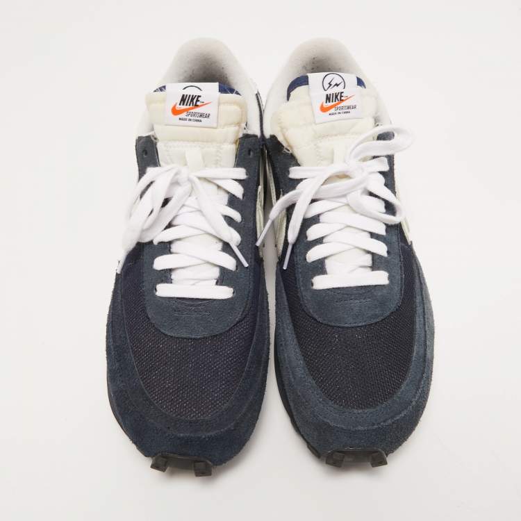 Pre Owned Nike x Sacai Navy Blue/White  Mesh And Suede Vaporwaffle Low Top Sneakers Size 46